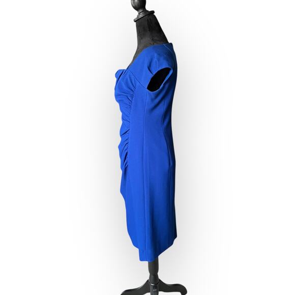 Tahari Women's Royal Blue Square Neck Rouched Sheath Cocktail Dress Size 6P - Picture 3 of 16